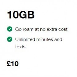 10GB Data Three UK Pay As You Go Sim Card With Unlimited Mins & Texts Sim - GO ROAM